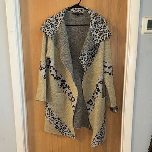 BCBG MAXSPORT Animal  Trim Open Front Women's Sweater Cardigan Large